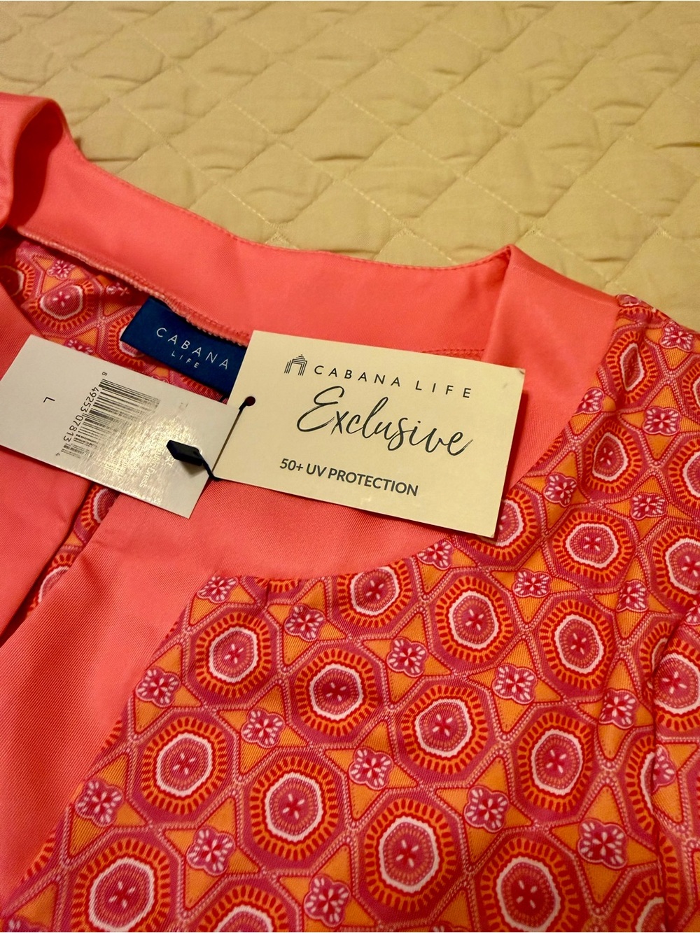 NWT Cabana Life Tunic Dress L Pink Orange Geometric UPF Swim Cover Up - Picture 6 of 7